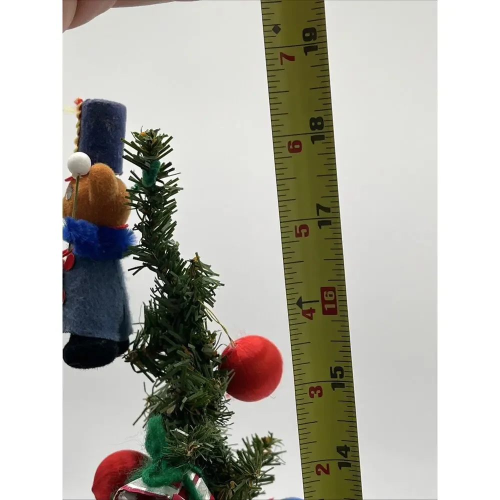 Vintage 19” Decorated Table Christmas Tree Wooden, Flocked & Folk Art Ornaments